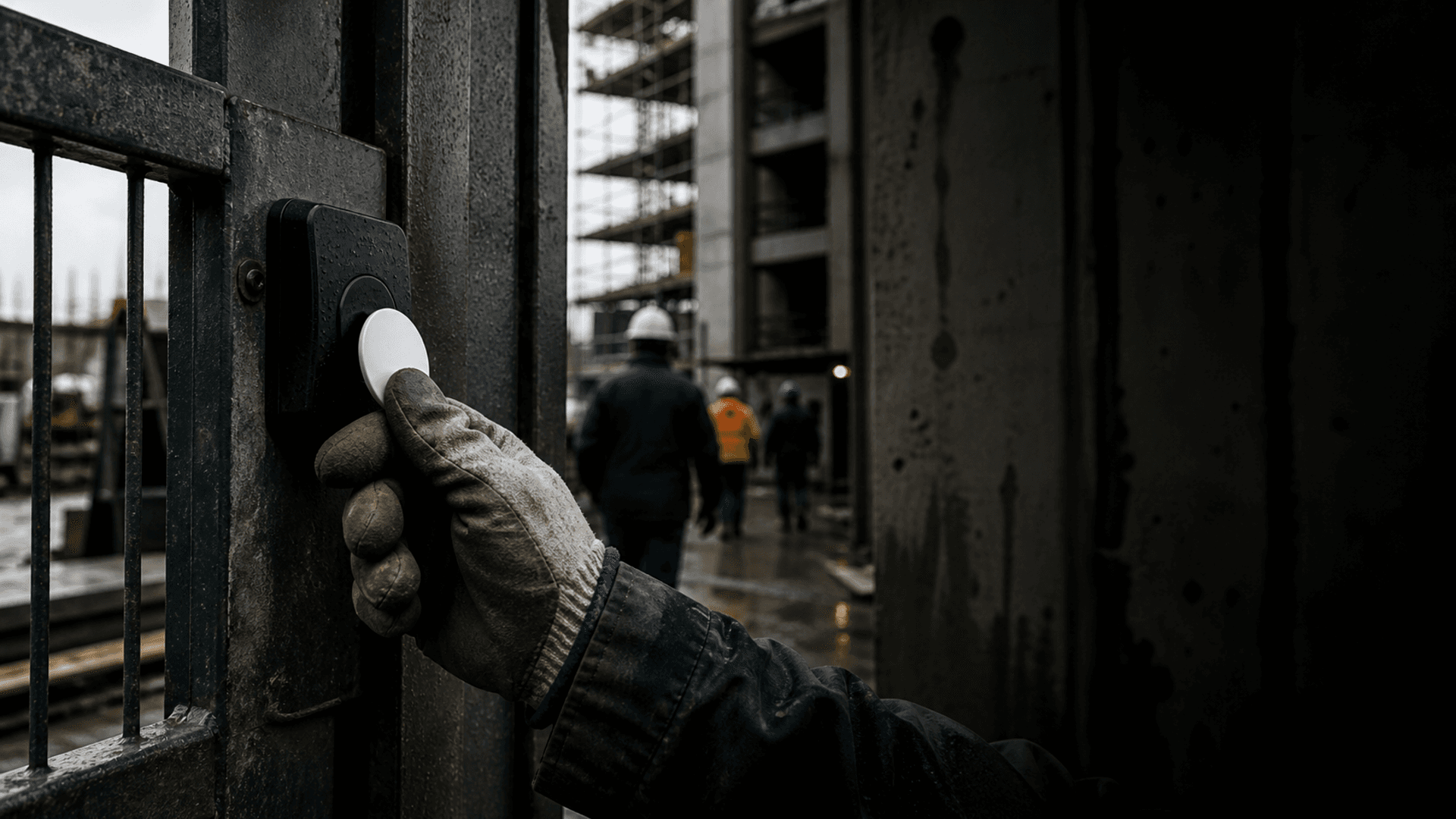 Un badge présenté sur un lecteur à l'entrée d'un chantier.